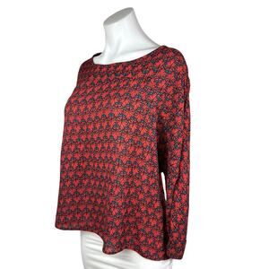 Nu Red Orange Blue Long Sleeve Batik Print Round Neck Blouse T Shirt Top Size L